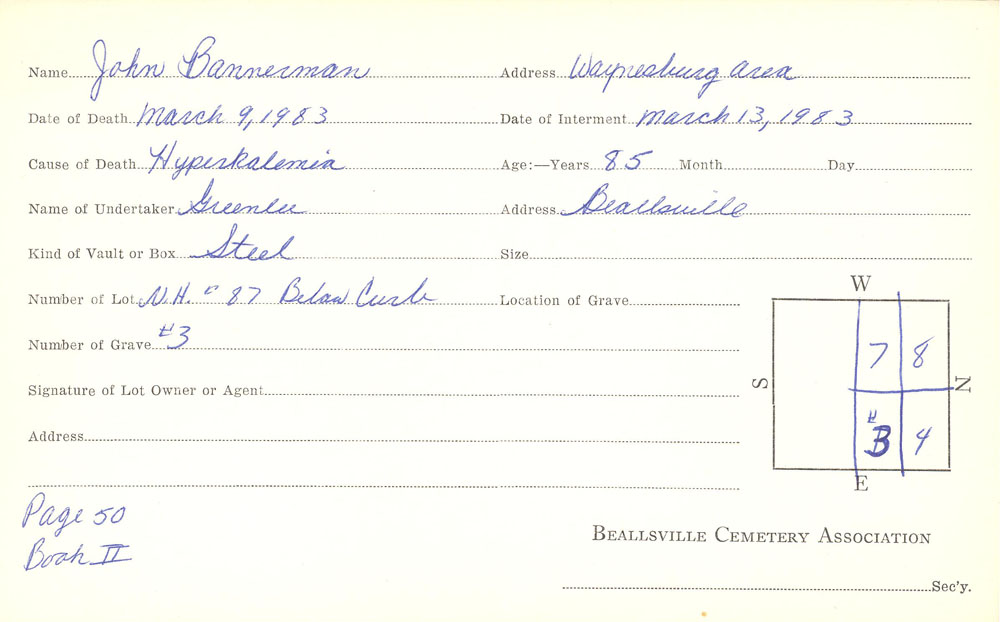John Bannerman burial card